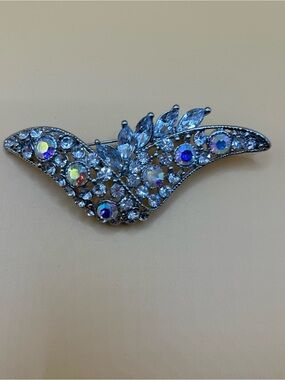Aurora Crystal Accent Wing Brooch - Silver-Tone